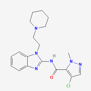 molecular formula C19H23ClN6O B4340939 4-chloro-1-methyl-N-{1-[2-(1-piperidinyl)ethyl]-1H-benzimidazol-2-yl}-1H-pyrazole-5-carboxamide 