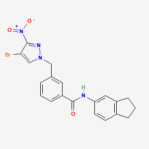 molecular formula C20H17BrN4O3 B4340976 3-[(4-bromo-3-nitro-1H-pyrazol-1-yl)methyl]-N-(2,3-dihydro-1H-inden-5-yl)benzamide 