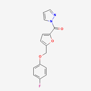 molecular formula C15H11FN2O3 B4340993 {5-[(4-FLUOROPHENOXY)METHYL]-2-FURYL}(1H-PYRAZOL-1-YL)METHANONE 