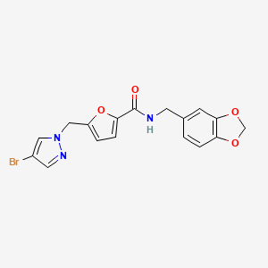 molecular formula C17H14BrN3O4 B4341000 N-(1,3-benzodioxol-5-ylmethyl)-5-[(4-bromo-1H-pyrazol-1-yl)methyl]-2-furamide 