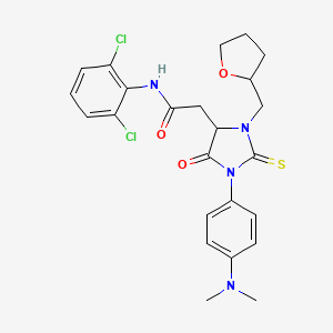 molecular formula C24H26Cl2N4O3S B4341089 N-(2,6-dichlorophenyl)-2-{1-[4-(dimethylamino)phenyl]-5-oxo-3-(tetrahydrofuran-2-ylmethyl)-2-thioxoimidazolidin-4-yl}acetamide CAS No. 1092841-00-3