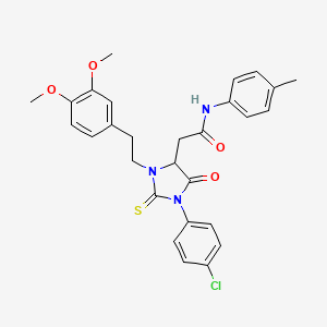 molecular formula C28H28ClN3O4S B4341133 2-{1-(4-chlorophenyl)-3-[2-(3,4-dimethoxyphenyl)ethyl]-5-oxo-2-thioxo-4-imidazolidinyl}-N-(4-methylphenyl)acetamide 