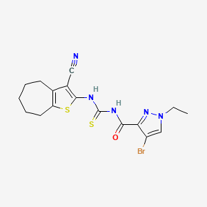 molecular formula C17H18BrN5OS2 B4341167 N-[(4-BROMO-1-ETHYL-1H-PYRAZOL-3-YL)CARBONYL]-N'-(3-CYANO-5,6,7,8-TETRAHYDRO-4H-CYCLOHEPTA[B]THIOPHEN-2-YL)THIOUREA 