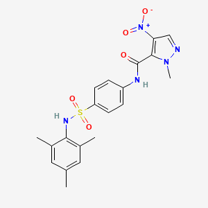 molecular formula C20H21N5O5S B4341207 N-{4-[(mesitylamino)sulfonyl]phenyl}-1-methyl-4-nitro-1H-pyrazole-5-carboxamide 