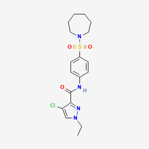 molecular formula C18H23ClN4O3S B4341231 N-[4-(1-azepanylsulfonyl)phenyl]-4-chloro-1-ethyl-1H-pyrazole-3-carboxamide 