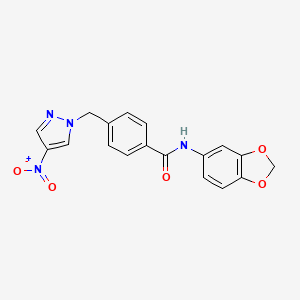 molecular formula C18H14N4O5 B4341271 N-(1,3-benzodioxol-5-yl)-4-[(4-nitro-1H-pyrazol-1-yl)methyl]benzamide 