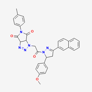 1-{2-[5-(4-methoxyphenyl)-3-(2-naphthyl)-4,5-dihydro-1H-pyrazol-1-yl]-2-oxoethyl}-5-(4-methylphenyl)-3a,6a-dihydropyrrolo[3,4-d][1,2,3]triazole-4,6(1H,5H)-dione