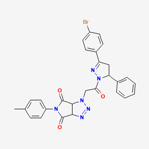 molecular formula C28H23BrN6O3 B4341288 1-{2-[3-(4-bromophenyl)-5-phenyl-4,5-dihydro-1H-pyrazol-1-yl]-2-oxoethyl}-5-(4-methylphenyl)-3a,6a-dihydropyrrolo[3,4-d][1,2,3]triazole-4,6(1H,5H)-dione 