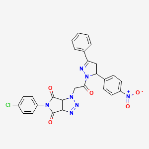 molecular formula C27H20ClN7O5 B4341299 5-(4-chlorophenyl)-1-{2-[5-(4-nitrophenyl)-3-phenyl-4,5-dihydro-1H-pyrazol-1-yl]-2-oxoethyl}-3a,6a-dihydropyrrolo[3,4-d][1,2,3]triazole-4,6(1H,5H)-dione 