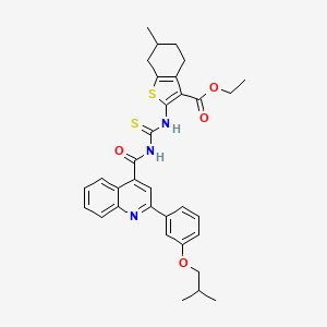 ETHYL 2-{[({[2-(3-ISOBUTOXYPHENYL)-4-QUINOLYL]CARBONYL}AMINO)CARBOTHIOYL]AMINO}-6-METHYL-4,5,6,7-TETRAHYDRO-1-BENZOTHIOPHENE-3-CARBOXYLATE