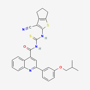 molecular formula C29H26N4O2S2 B4341339 N-(3-CYANO-5,6-DIHYDRO-4H-CYCLOPENTA[B]THIOPHEN-2-YL)-N'-{[2-(3-ISOBUTOXYPHENYL)-4-QUINOLYL]CARBONYL}THIOUREA 