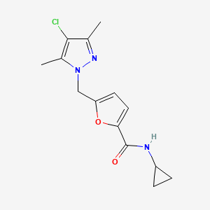 molecular formula C14H16ClN3O2 B4341364 5-[(4-chloro-3,5-dimethyl-1H-pyrazol-1-yl)methyl]-N-cyclopropyl-2-furamide 