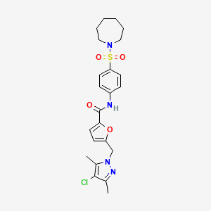 molecular formula C23H27ClN4O4S B4341366 N-[4-(1-azepanylsulfonyl)phenyl]-5-[(4-chloro-3,5-dimethyl-1H-pyrazol-1-yl)methyl]-2-furamide 