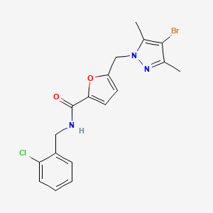 molecular formula C18H17BrClN3O2 B4341386 5-[(4-bromo-3,5-dimethyl-1H-pyrazol-1-yl)methyl]-N-(2-chlorobenzyl)-2-furamide 