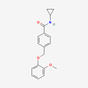 molecular formula C18H19NO3 B4341527 N-cyclopropyl-4-[(2-methoxyphenoxy)methyl]benzamide 