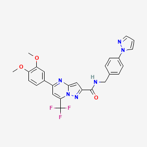 molecular formula C26H21F3N6O3 B4341610 5-(3,4-dimethoxyphenyl)-N-[4-(1H-pyrazol-1-yl)benzyl]-7-(trifluoromethyl)pyrazolo[1,5-a]pyrimidine-2-carboxamide 