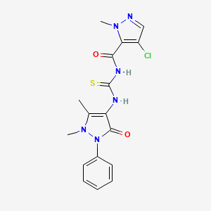 molecular formula C17H17ClN6O2S B4341646 N-[(4-chloro-1-methyl-1H-pyrazol-5-yl)carbonyl]-N'-(1,5-dimethyl-3-oxo-2-phenyl-2,3-dihydro-1H-pyrazol-4-yl)thiourea 