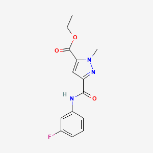 molecular formula C14H14FN3O3 B4341698 ethyl 3-{[(3-fluorophenyl)amino]carbonyl}-1-methyl-1H-pyrazole-5-carboxylate 