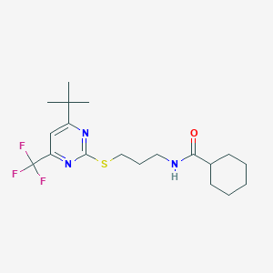 N-(3-{[4-(TERT-BUTYL)-6-(TRIFLUOROMETHYL)-2-PYRIMIDINYL]SULFANYL}PROPYL)-1-CYCLOHEXANECARBOXAMIDE