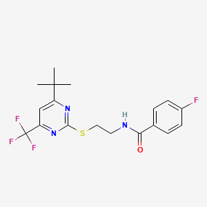 molecular formula C18H19F4N3OS B4341734 N-(2-{[4-(TERT-BUTYL)-6-(TRIFLUOROMETHYL)-2-PYRIMIDINYL]SULFANYL}ETHYL)-4-FLUOROBENZAMIDE 