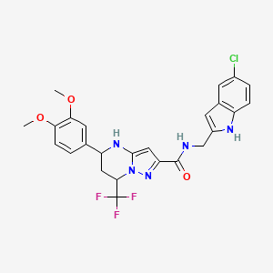 molecular formula C25H23ClF3N5O3 B4341767 N-[(5-chloro-1H-indol-2-yl)methyl]-5-(3,4-dimethoxyphenyl)-7-(trifluoromethyl)-4,5,6,7-tetrahydropyrazolo[1,5-a]pyrimidine-2-carboxamide 