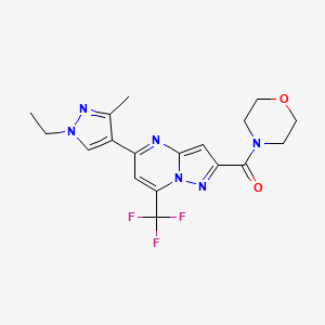 molecular formula C18H19F3N6O2 B4342001 [5-(1-ETHYL-3-METHYL-1H-PYRAZOL-4-YL)-7-(TRIFLUOROMETHYL)PYRAZOLO[1,5-A]PYRIMIDIN-2-YL](MORPHOLINO)METHANONE 