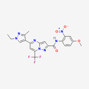 molecular formula C21H18F3N7O4 B4342008 5-(1-ethyl-3-methyl-1H-pyrazol-4-yl)-N-(4-methoxy-2-nitrophenyl)-7-(trifluoromethyl)pyrazolo[1,5-a]pyrimidine-2-carboxamide 