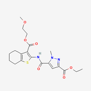 molecular formula C20H25N3O6S B4342052 ETHYL 5-[({3-[(2-METHOXYETHOXY)CARBONYL]-4,5,6,7-TETRAHYDRO-1-BENZOTHIOPHEN-2-YL}AMINO)CARBONYL]-1-METHYL-1H-PYRAZOLE-3-CARBOXYLATE 