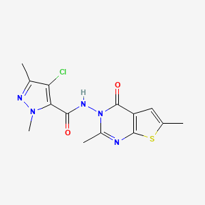 molecular formula C14H14ClN5O2S B4342155 4-CHLORO-N-[2,6-DIMETHYL-4-OXOTHIENO[2,3-D]PYRIMIDIN-3(4H)-YL]-1,3-DIMETHYL-1H-PYRAZOLE-5-CARBOXAMIDE 