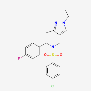 molecular formula C20H21ClFN3O2S B4342284 4-CHLORO-N-[(1-ETHYL-3-METHYL-1H-PYRAZOL-4-YL)METHYL]-N-(4-FLUOROBENZYL)-1-BENZENESULFONAMIDE 