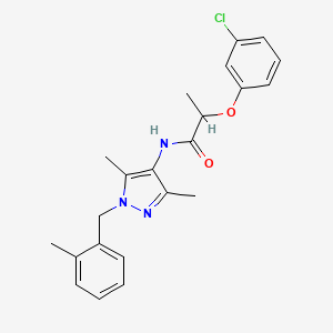 molecular formula C22H24ClN3O2 B4342352 2-(3-chlorophenoxy)-N-[3,5-dimethyl-1-(2-methylbenzyl)-1H-pyrazol-4-yl]propanamide 