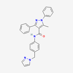 molecular formula C27H23N5O B4342388 5-methyl-1,3-diphenyl-N-[4-(1H-pyrazol-1-ylmethyl)phenyl]-1H-pyrazole-4-carboxamide 