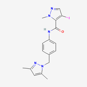 molecular formula C17H18IN5O B4342484 N-{4-[(3,5-dimethyl-1H-pyrazol-1-yl)methyl]phenyl}-4-iodo-1-methyl-1H-pyrazole-5-carboxamide 