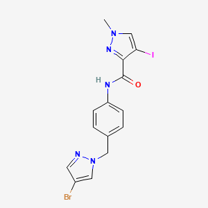 molecular formula C15H13BrIN5O B4342494 N-{4-[(4-bromo-1H-pyrazol-1-yl)methyl]phenyl}-4-iodo-1-methyl-1H-pyrazole-3-carboxamide 