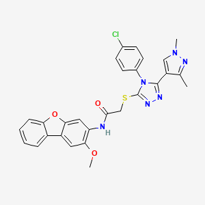 molecular formula C28H23ClN6O3S B4342581 2-{[4-(4-chlorophenyl)-5-(1,3-dimethyl-1H-pyrazol-4-yl)-4H-1,2,4-triazol-3-yl]sulfanyl}-N-(2-methoxydibenzo[b,d]furan-3-yl)acetamide 