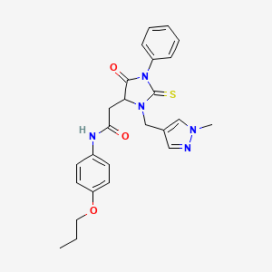 2-{3-[(1-methyl-1H-pyrazol-4-yl)methyl]-5-oxo-1-phenyl-2-thioxo-4-imidazolidinyl}-N-(4-propoxyphenyl)acetamide