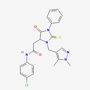 N-(4-chlorophenyl)-2-{3-[(1,5-dimethyl-1H-pyrazol-4-yl)methyl]-5-oxo-1-phenyl-2-thioxo-4-imidazolidinyl}acetamide