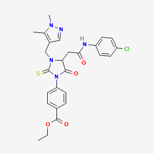 molecular formula C26H26ClN5O4S B4342768 ETHYL 4-{4-[2-(4-CHLOROANILINO)-2-OXOETHYL]-3-[(1,5-DIMETHYL-1H-PYRAZOL-4-YL)METHYL]-5-OXO-2-THIOXO-1-IMIDAZOLIDINYL}BENZOATE 