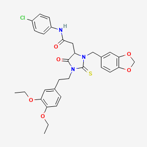 2-[3-(1,3-BENZODIOXOL-5-YLMETHYL)-1-(3,4-DIETHOXYPHENETHYL)-5-OXO-2-THIOXO-4-IMIDAZOLIDINYL]-N-(4-CHLOROPHENYL)ACETAMIDE