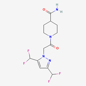 molecular formula C13H16F4N4O2 B4342896 1-{[3,5-bis(difluoromethyl)-1H-pyrazol-1-yl]acetyl}-4-piperidinecarboxamide 