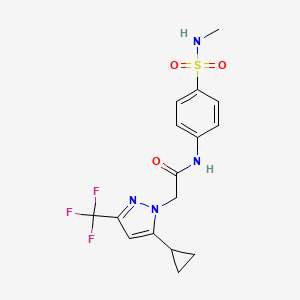 molecular formula C16H17F3N4O3S B4342973 2-[5-cyclopropyl-3-(trifluoromethyl)-1H-pyrazol-1-yl]-N-{4-[(methylamino)sulfonyl]phenyl}acetamide 