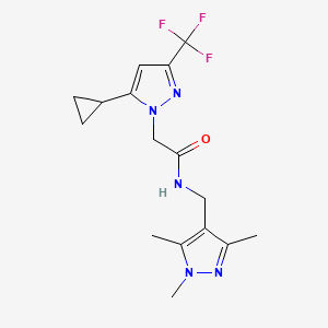 molecular formula C16H20F3N5O B4342981 2-[5-cyclopropyl-3-(trifluoromethyl)-1H-pyrazol-1-yl]-N-[(1,3,5-trimethyl-1H-pyrazol-4-yl)methyl]acetamide 