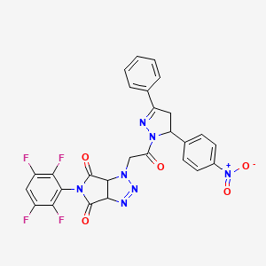 molecular formula C27H17F4N7O5 B4342989 1-{2-[5-(4-nitrophenyl)-3-phenyl-4,5-dihydro-1H-pyrazol-1-yl]-2-oxoethyl}-5-(2,3,5,6-tetrafluorophenyl)-3a,6a-dihydropyrrolo[3,4-d][1,2,3]triazole-4,6(1H,5H)-dione 