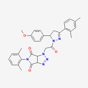 molecular formula C32H32N6O4 B4343018 5-(2,6-dimethylphenyl)-1-{2-[3-(2,4-dimethylphenyl)-5-(4-methoxyphenyl)-4,5-dihydro-1H-pyrazol-1-yl]-2-oxoethyl}-3a,6a-dihydropyrrolo[3,4-d][1,2,3]triazole-4,6(1H,5H)-dione 