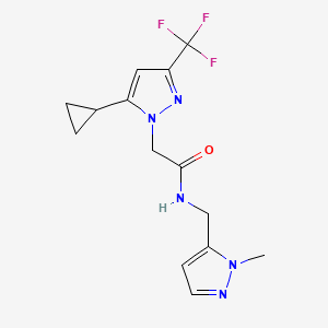 molecular formula C14H16F3N5O B4343098 2-[5-CYCLOPROPYL-3-(TRIFLUOROMETHYL)-1H-PYRAZOL-1-YL]-N~1~-[(1-METHYL-1H-PYRAZOL-5-YL)METHYL]ACETAMIDE 