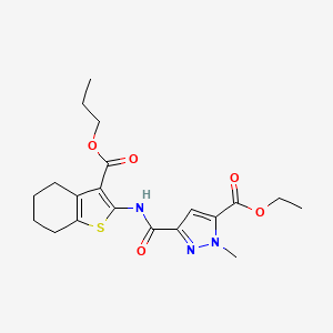 molecular formula C20H25N3O5S B4343151 ETHYL 1-METHYL-3-({[3-(PROPOXYCARBONYL)-4,5,6,7-TETRAHYDRO-1-BENZOTHIOPHEN-2-YL]AMINO}CARBONYL)-1H-PYRAZOLE-5-CARBOXYLATE 