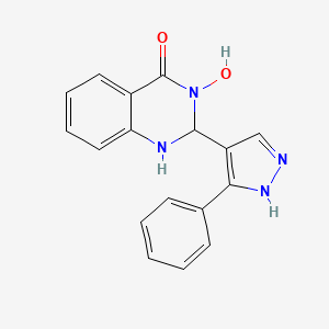 molecular formula C17H14N4O2 B4343261 3-hydroxy-2-(3-phenyl-1H-pyrazol-4-yl)-2,3-dihydro-4(1H)-quinazolinone 