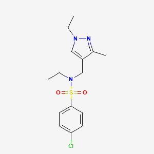 molecular formula C15H20ClN3O2S B4343307 4-chloro-N-ethyl-N-[(1-ethyl-3-methyl-1H-pyrazol-4-yl)methyl]benzenesulfonamide 