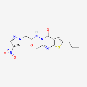 molecular formula C15H16N6O4S B4343362 N~1~-[2-METHYL-4-OXO-6-PROPYLTHIENO[2,3-D]PYRIMIDIN-3(4H)-YL]-2-(4-NITRO-1H-PYRAZOL-1-YL)ACETAMIDE 