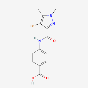 molecular formula C13H12BrN3O3 B4343524 4-{[(4-bromo-1,5-dimethyl-1H-pyrazol-3-yl)carbonyl]amino}benzoic acid 